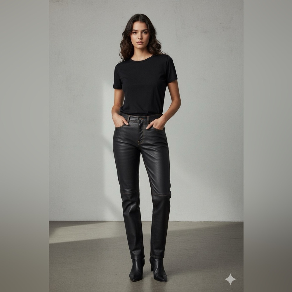 Vintage N&B Black Lambs Leather Straight Leg Jeans Size 30